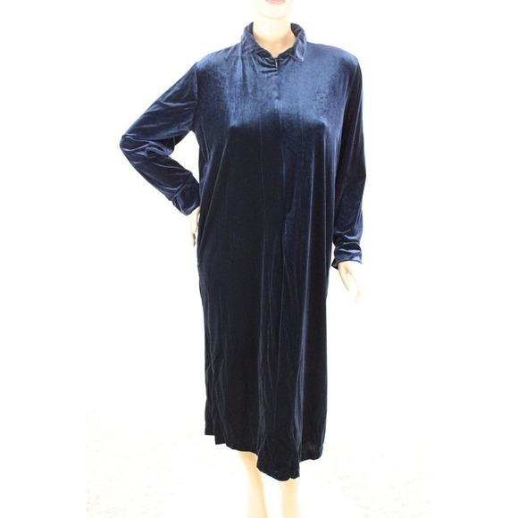 Lauren Ralph Lauren Velvet Velour Robe Blue Womens Medium Half Zip Black Label S - Picture 1 of 12